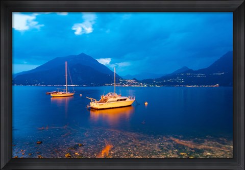 Framed Boats anchored in the Lake Como, Varenna, Lombardy, Italy Print