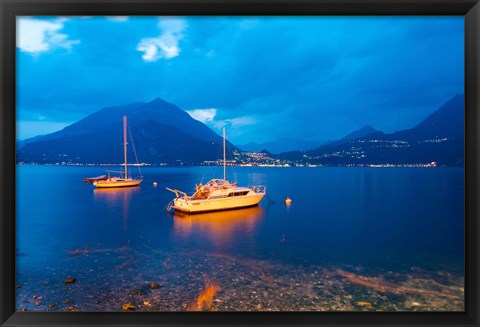 Framed Boats anchored in the Lake Como, Varenna, Lombardy, Italy Print