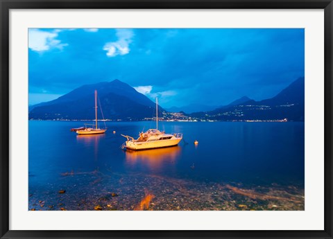 Framed Boats anchored in the Lake Como, Varenna, Lombardy, Italy Print