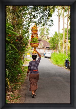 Framed Woman carrying offering to temple, Pejeng Kaja, Tampaksiring, Bali, Indonesia Print
