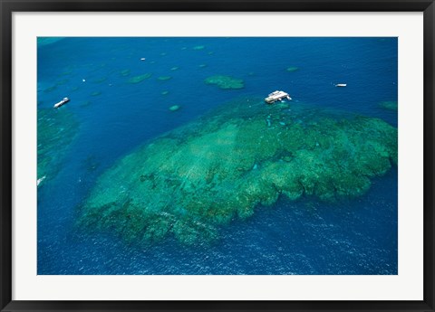 Framed Aerial view of coral reef in the pacific ocean, Great Barrier Reef, Queensland, Australia Print