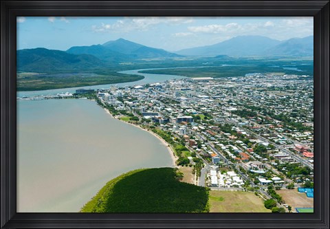 Framed Aerial view of the City at Waterfront, Cairns, Queensland, Australia Print