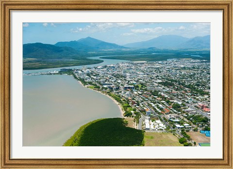 Framed Aerial view of the City at Waterfront, Cairns, Queensland, Australia Print