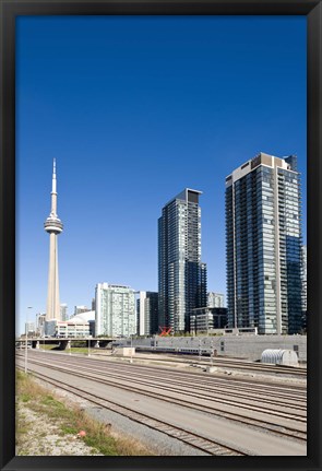 Framed Skyscrapers and Railway yard with CN Tower in the background, Toronto, Ontario, Canada 2013 Print