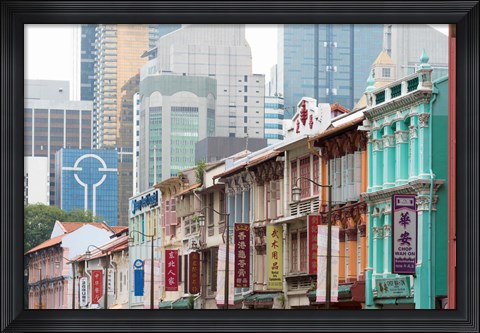 Framed Restored buildings against the modern buildings, Chinatown, Singapore Print