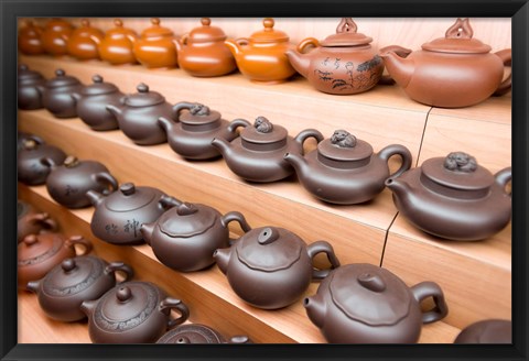 Framed Rows of Chinese Teapots, Chinatown, Singapore Print