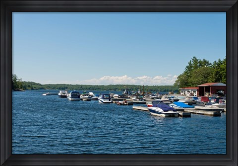 Framed Boats in the sea, Rose Point Marina, Parry Sound, Ontario, Canada Print