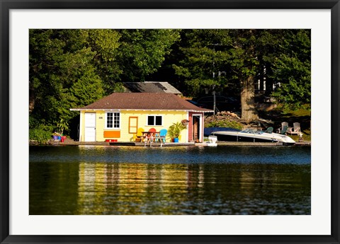 Framed Boathouse at the lakeside, Lake Muskoka, Ontario, Canada Print