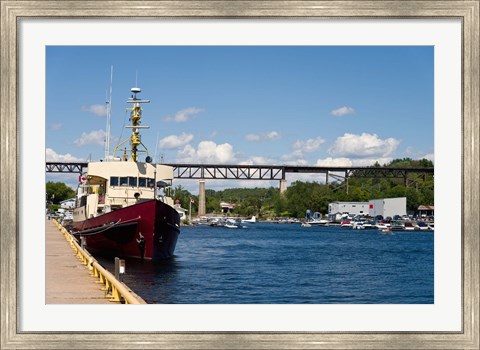 Framed Ship at a harbor, Parry Sound Harbor, Parry Sound, Ontario, Canada Print