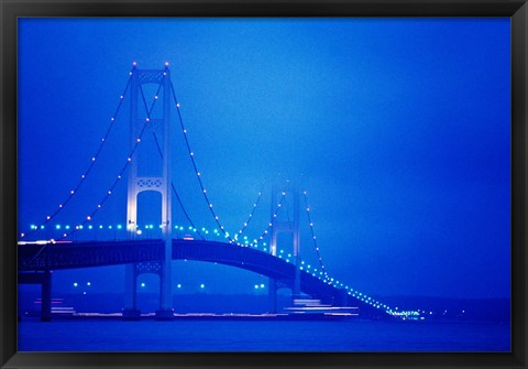 Framed Fog surrounding the Mackinac Bridge at dusk, Michigan, USA Print