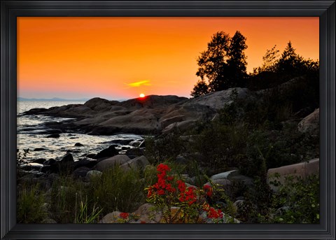 Framed Rock formations on the coast, Georgian Bay, Ontario, Canada Print