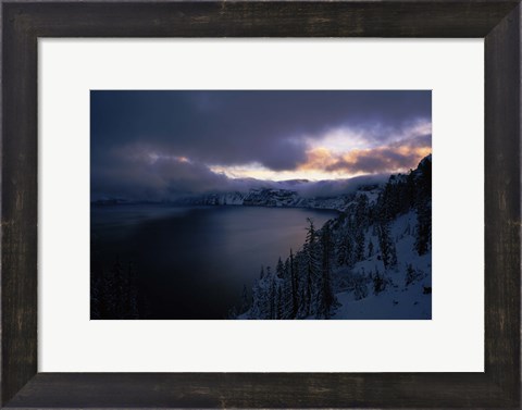 Framed Crater Lake at sunrise, South Rim, Crater Lake National Park, Oregon, USA Print