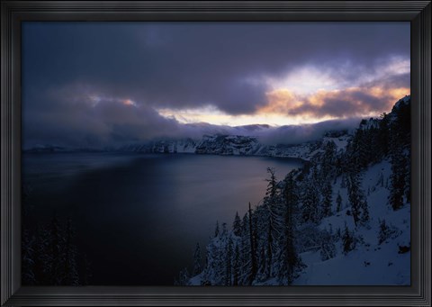 Framed Crater Lake at sunrise, South Rim, Crater Lake National Park, Oregon, USA Print