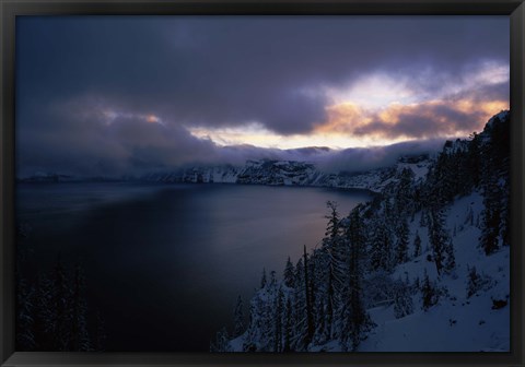 Framed Crater Lake at sunrise, South Rim, Crater Lake National Park, Oregon, USA Print