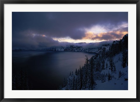 Framed Crater Lake at sunrise, South Rim, Crater Lake National Park, Oregon, USA Print