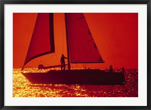 Framed Silhouette of a sailboat in a lake, Lake Michigan, Chicago, Cook County, Illinois, USA Print