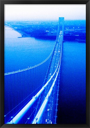 Framed Suspension bridge over the sea, Verrazano-Narrows Bridge, New York Harbor, New York City, New York State, USA Print