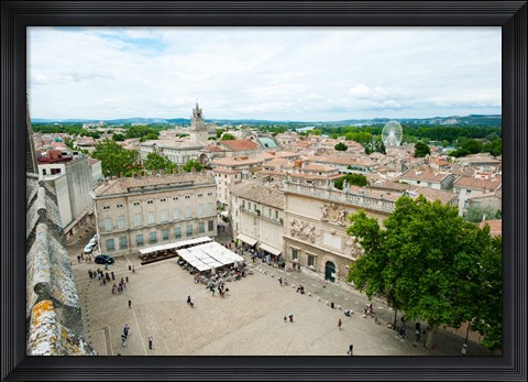 Framed Aerial view of square named for John XXIII, Avignon, Vaucluse, Provence-Alpes-Cote d&#39;Azur, France Print