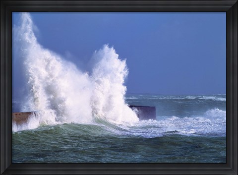 Framed Waves crashing at Lomener harbor, Morbihan, Brittany, France Print
