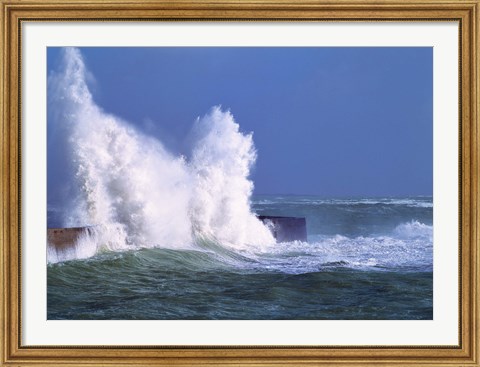 Framed Waves crashing at Lomener harbor, Morbihan, Brittany, France Print