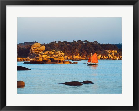 Framed Traditional sailing boat in an ocean, Cotes-d&#39;Armor, Brittany, France Print