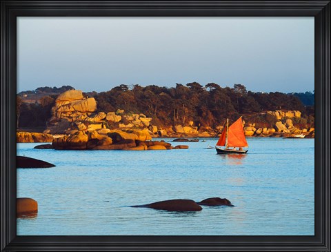 Framed Traditional sailing boat in an ocean, Cotes-d&#39;Armor, Brittany, France Print