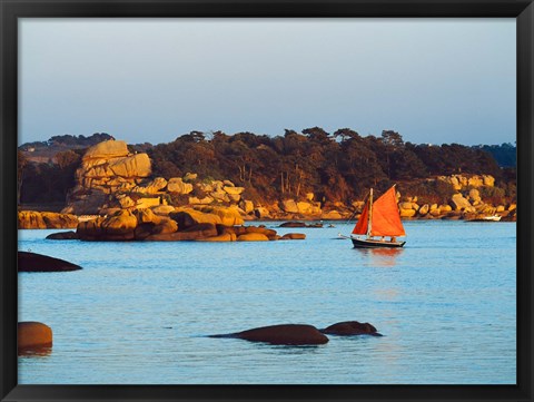 Framed Traditional sailing boat in an ocean, Cotes-d&#39;Armor, Brittany, France Print