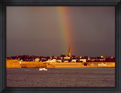 Framed Fishing boat in front of citadel, Vauban Citadel, Port-Louis, Morbihan, Brittany, France Print