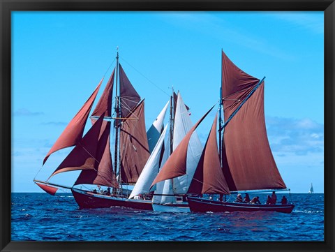 Framed Three Tall ships in the Baie De Douarnenez, France Print