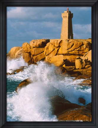 Framed Ploumanac&#39;h Lighthouse, Pink Granite Coast, Perros-Guirec, Cotes-d&#39;Armor, Brittany, France Print
