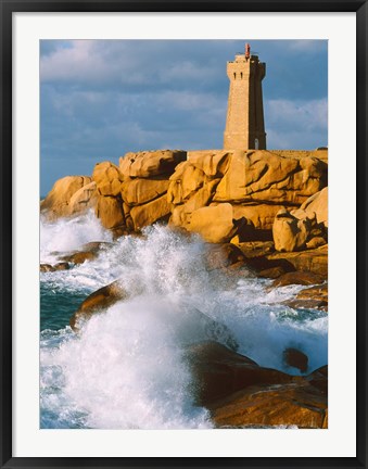 Framed Ploumanac&#39;h Lighthouse, Pink Granite Coast, Perros-Guirec, Cotes-d&#39;Armor, Brittany, France Print