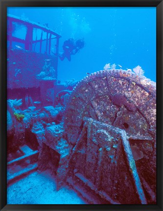 Framed Doc Polson Wreck in the sea, Grand Cayman, Cayman Islands Print