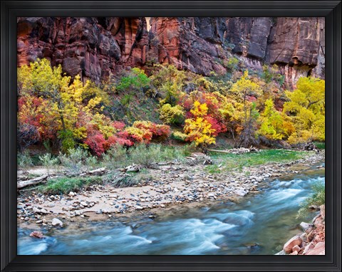 Framed Virgin River and rock face at Big Bend, Zion National Park, Springdale, Utah, USA Print