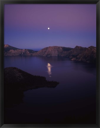 Framed Moon reflection in the Crater Lake, Crater Lake National Park, Oregon, USA Print