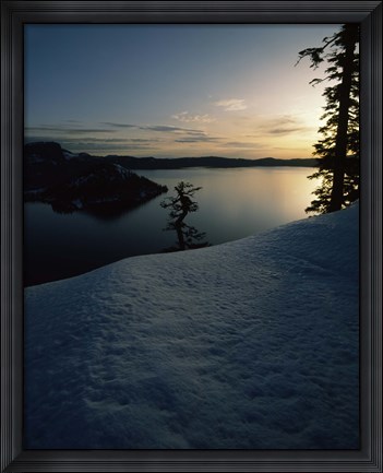 Framed Lake at sunset, Llao Rock, Wizard Island, Crater Lake National Park, Oregon, USA Print