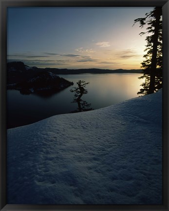 Framed Lake at sunset, Llao Rock, Wizard Island, Crater Lake National Park, Oregon, USA Print