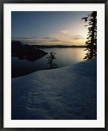 Framed Lake at sunset, Llao Rock, Wizard Island, Crater Lake National Park, Oregon, USA Print