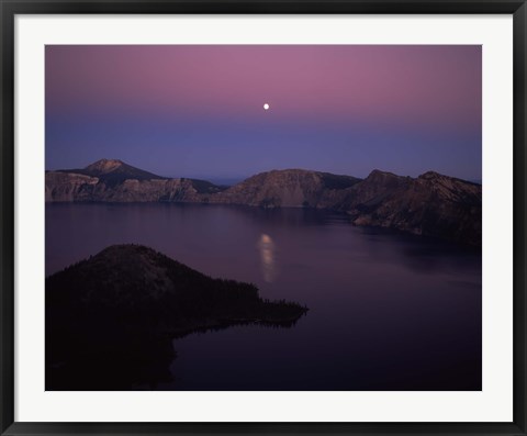 Framed Moonrise over Wizard Island, Crater Lake, Crater Lake National Park, Oregon, USA Print