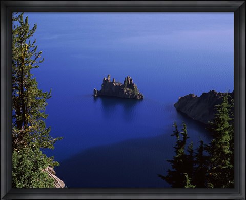 Framed Phantom Ship island viewed from Sun Notch overlook, Crater Lake, Crater Lake National Park, Oregon, USA Print