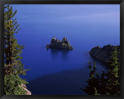 Framed Phantom Ship island viewed from Sun Notch overlook, Crater Lake, Crater Lake National Park, Oregon, USA Print