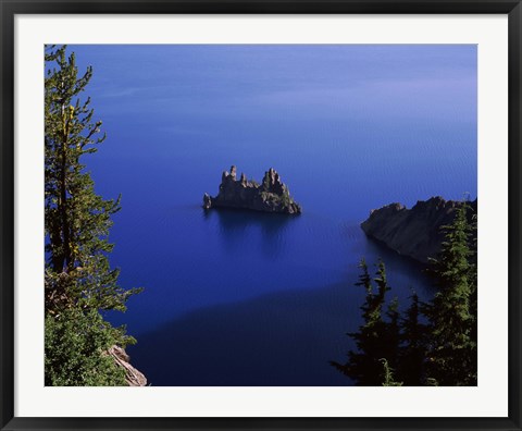 Framed Phantom Ship island viewed from Sun Notch overlook, Crater Lake, Crater Lake National Park, Oregon, USA Print