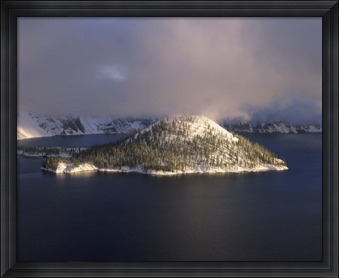 Framed Island in a lake, Wizard Island, Crater Lake, Crater Lake National Park, Oregon, USA Print