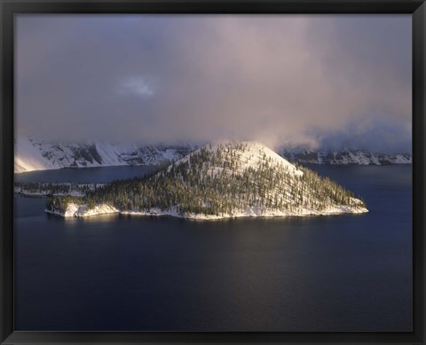 Framed Island in a lake, Wizard Island, Crater Lake, Crater Lake National Park, Oregon, USA Print