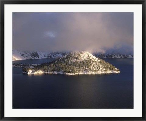 Framed Island in a lake, Wizard Island, Crater Lake, Crater Lake National Park, Oregon, USA Print
