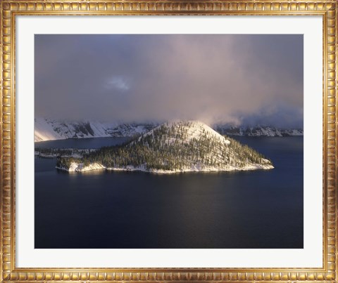 Framed Island in a lake, Wizard Island, Crater Lake, Crater Lake National Park, Oregon, USA Print
