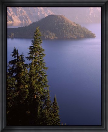 Framed Wizard Island from Rim Village in the Crater Lake, Crater Lake National Park, Oregon, USA Print