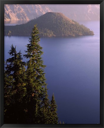 Framed Wizard Island from Rim Village in the Crater Lake, Crater Lake National Park, Oregon, USA Print