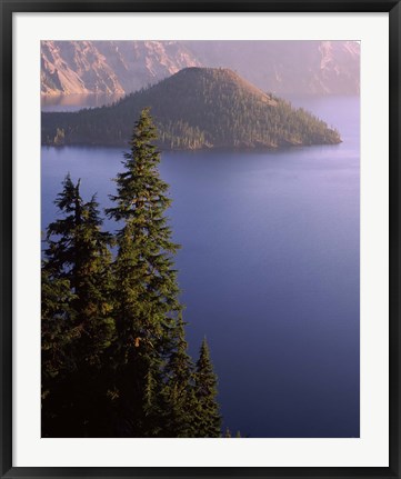 Framed Wizard Island from Rim Village in the Crater Lake, Crater Lake National Park, Oregon, USA Print