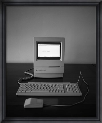 Framed Apple Macintosh Classic desktop PC (black and white) Print