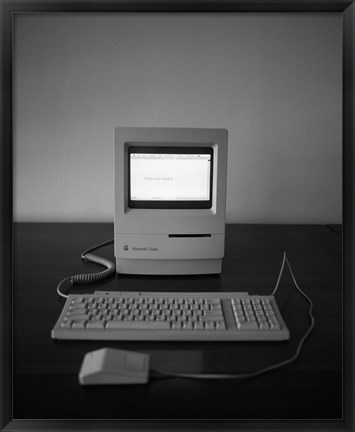 Framed Apple Macintosh Classic desktop PC (black and white) Print